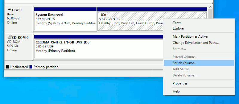 Windows Disk Shrink Volume