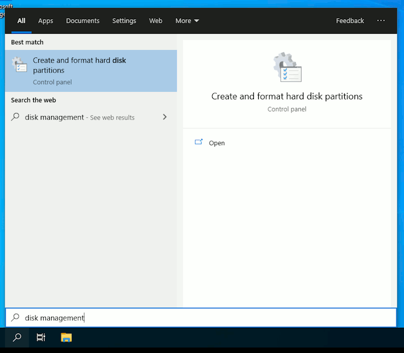 Windows Search Disk Management