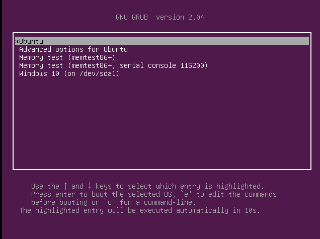 Windows Ubuntu Grub Screen