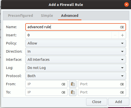Gufw Firewall Advanced Rules Tab