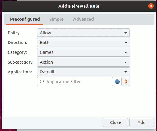 Gufw Firewall Preconfigured Rules