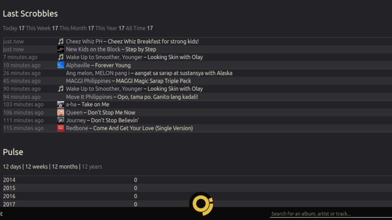 A screenshot showing a fully working instance of Maloja.
