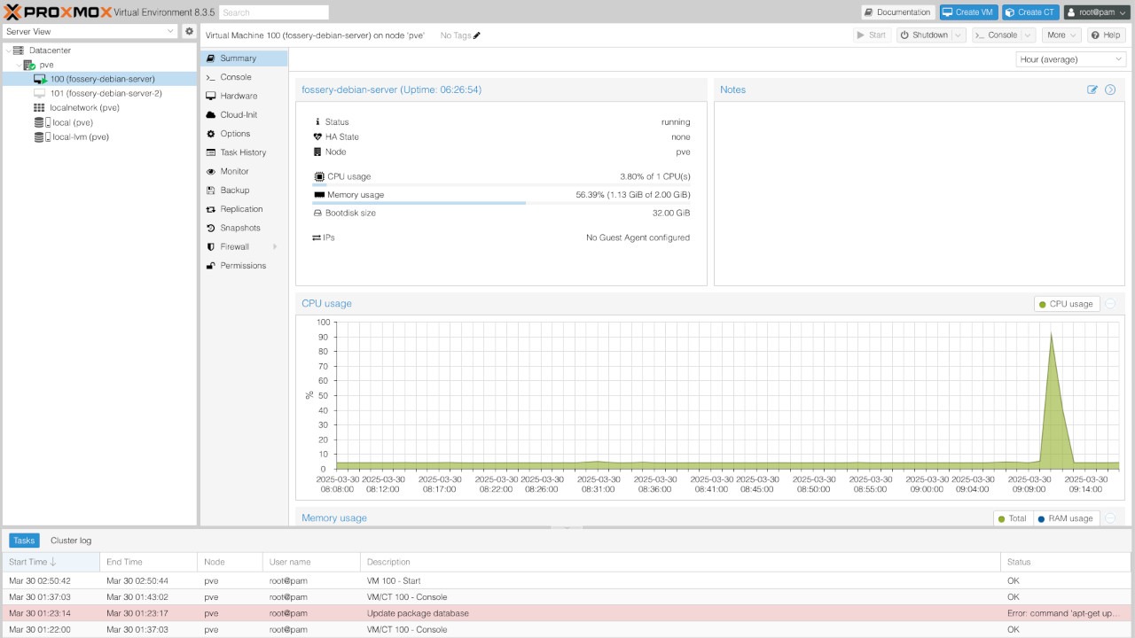 A screenshot showing the Proxmox dashboard running a VM.